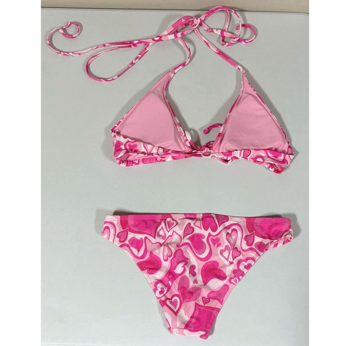 Japanese Brand × Vintage Pink Hearts Bikini Top and Bottoms Bathing Suit Set Size S 🩷 Size ONE SIZE - 5 Thumbnail