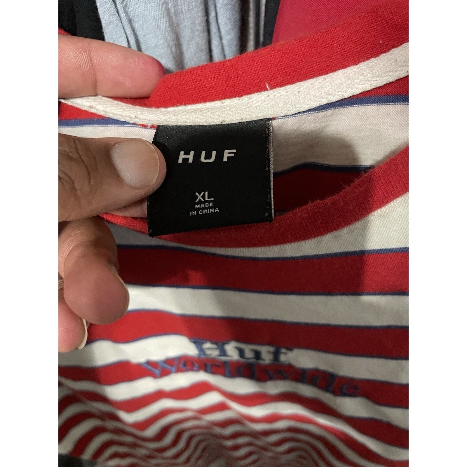 Huf Size XL- HUF Worldwide Striped Red White T Shirt Stitch Logo Size US XL / EU 56 / 4 - 3 Thumbnail