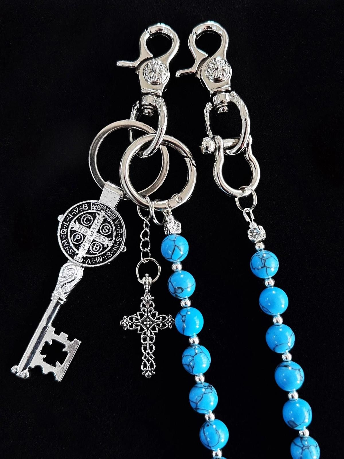 Jewelry Blue Cracked Stone Round Beads Wallet Chain , Jeans Chain Size ONE SIZE - 5 Thumbnail