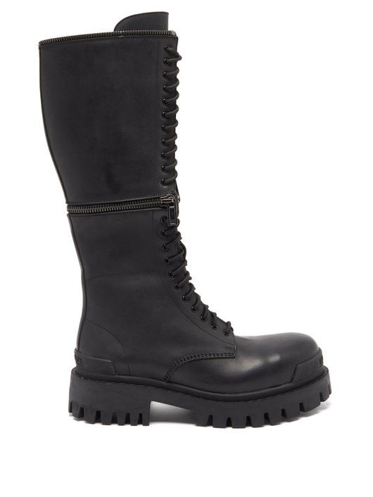 image of Balenciaga Master Zipped Leather Knee-High Boots in Black, Men's (Size 7)