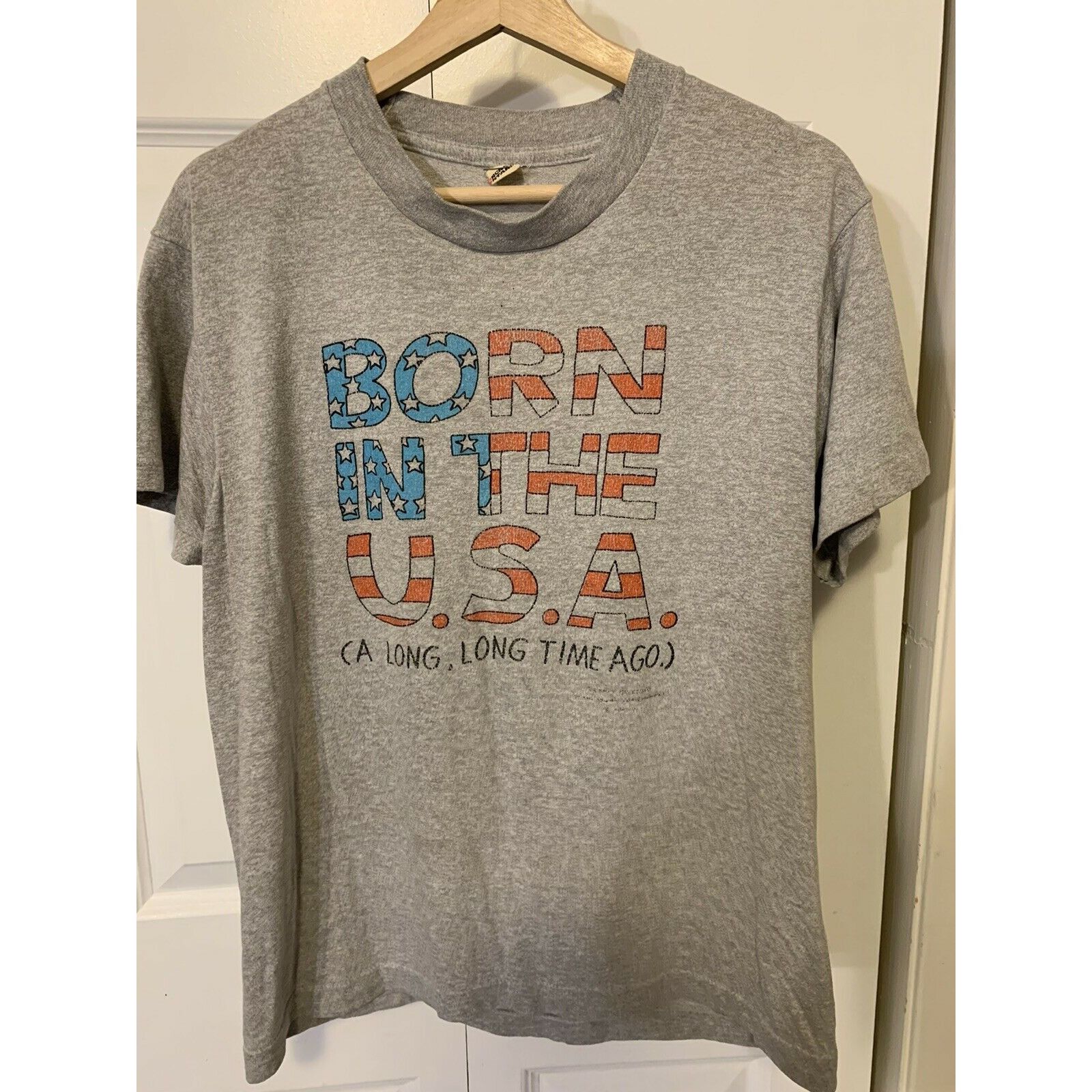 Other Vtg 80s BORN IN THE USA shoebox t shirt LARGE single stitch Size US L / EU 52-54 / 3 - 4 Thumbnail