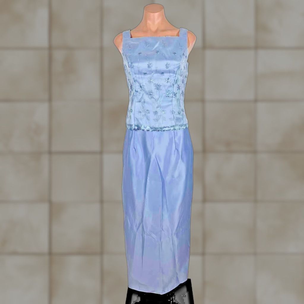 VINTAGE Jessica McClintock Dress 90s Iridescent Floral 2pc Prom Formal 8  Purple Sleeveless Square Neck Ball