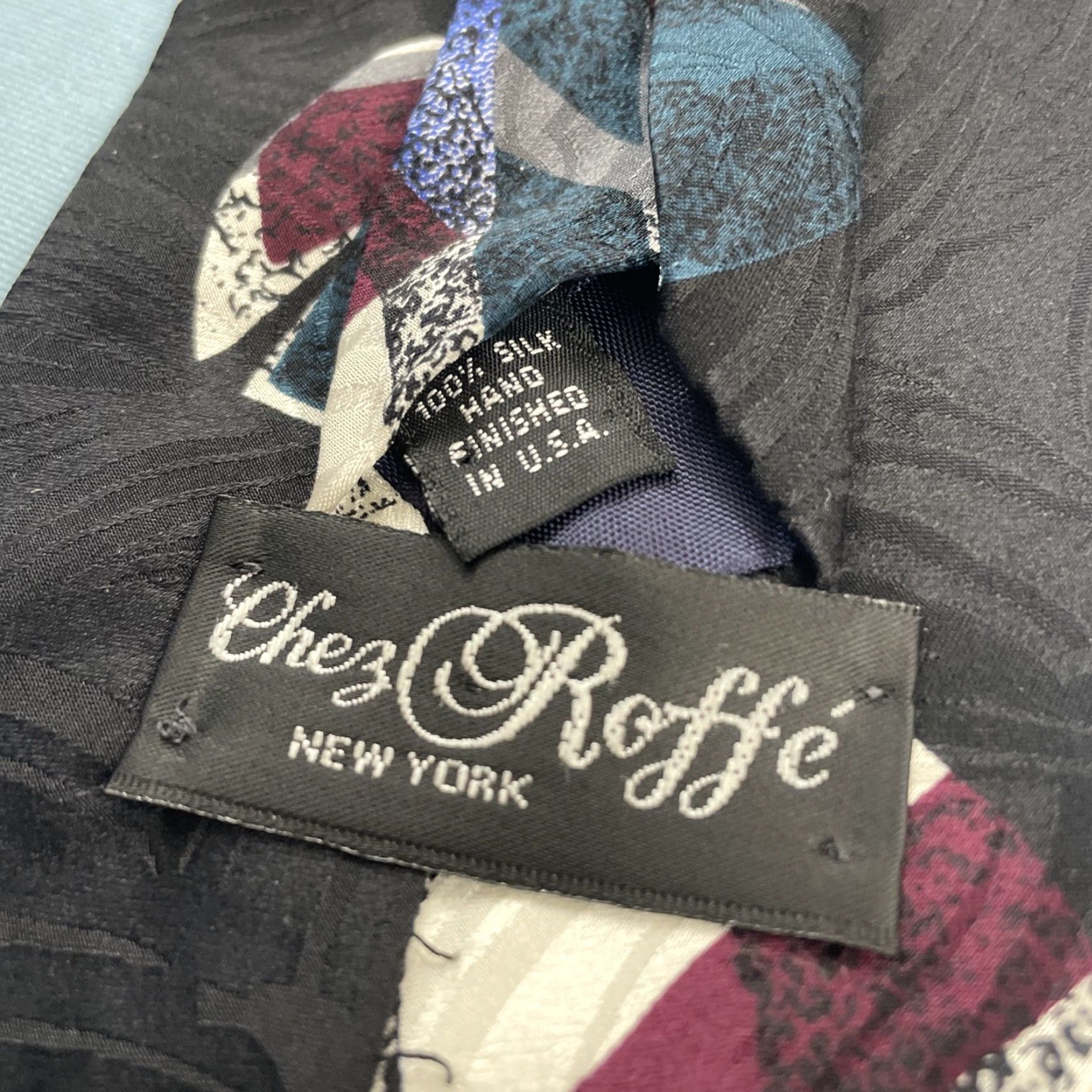 Vintage VINTAGE Chez Roffe 100% Silk Tie Hand Made Abstract Geometric Black vtg 90s Wide 4.2x58" Tie Men Size ONE SIZE - 4 Thumbnail