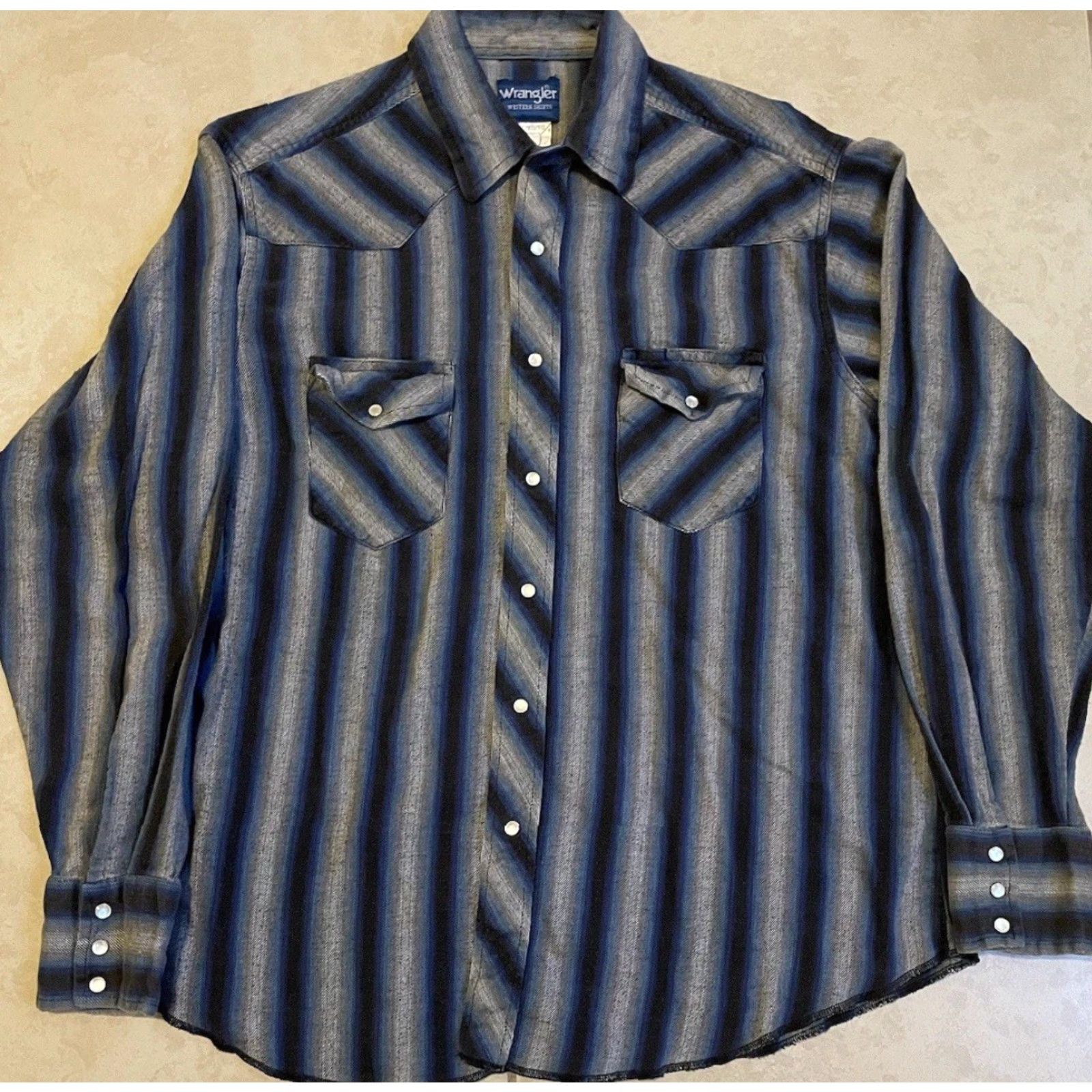 Wrangler Vtg Wrangler Striped Pearl Snap Shirt XL Rodeo Cowboy Western Biker Grunge 90s Size XL / US 12-14 / IT 48-50 - 2 Thumbnail