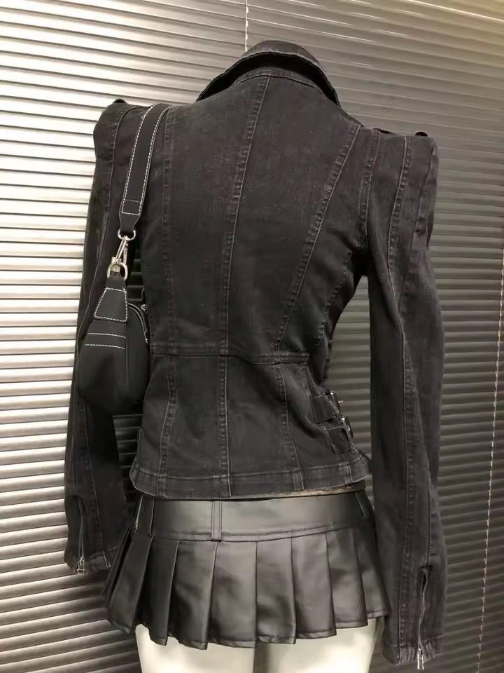Other Washed Punk Gothic Motorcycle Denim Jacket Y2k Size M / US 6-8 / IT 42-44 - 3 Thumbnail