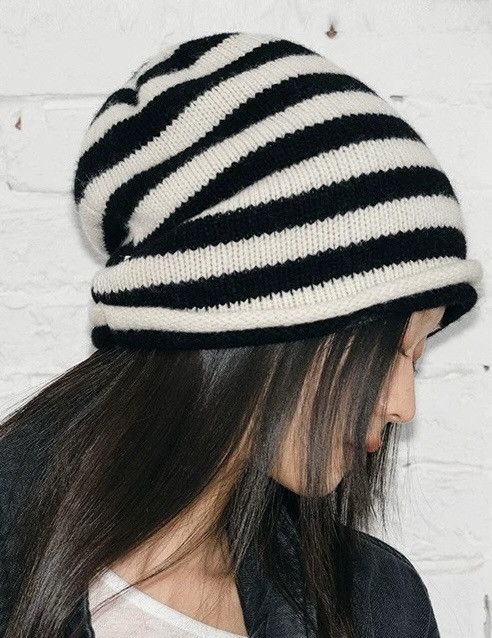 Japanese Brand Retro cleanfit vintage punk striped wool slouch beanie hat Size ONE SIZE - 2 Thumbnail