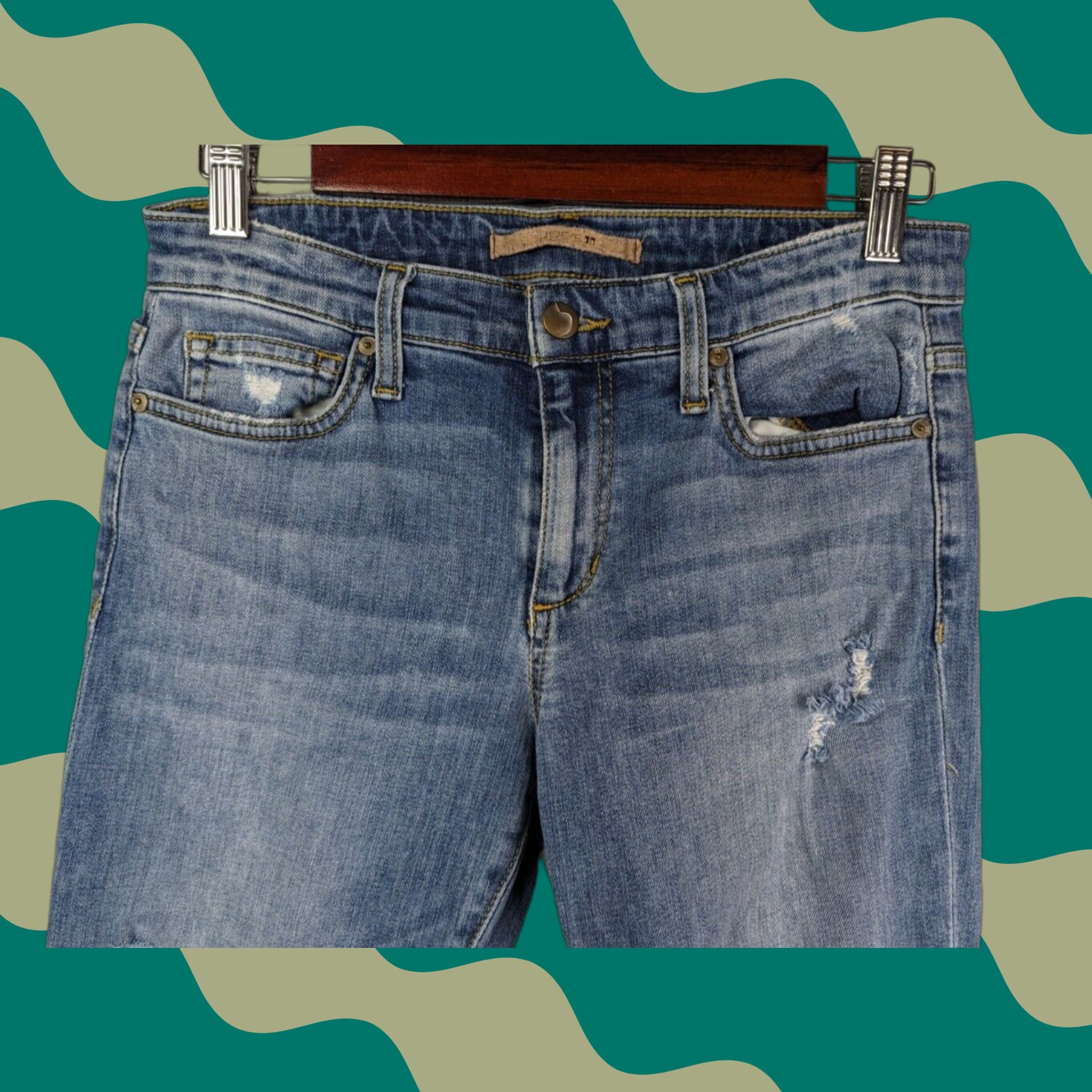 Vintage Joe's Jeans Womens Jeans Cropped Distressed Mid Rise Wakley 27 Blue Denim Stretch 5-Pocket Zipper Button Belt Loops Fashion Jeans Size 27" / US 4 / IT 40 - 1 Thumbnail