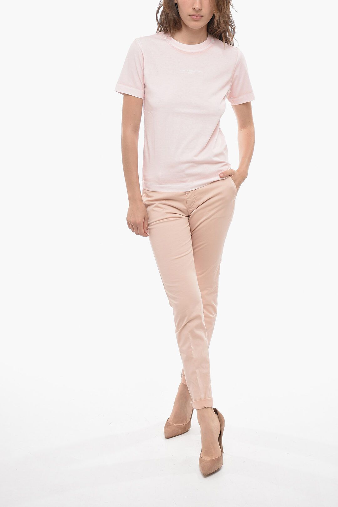 Stella McCartney og1mm0824 Crew Neck Tie Dye Cotton T-Shirt in Light Pink Size S / US 4 / IT 40 - 4 Thumbnail