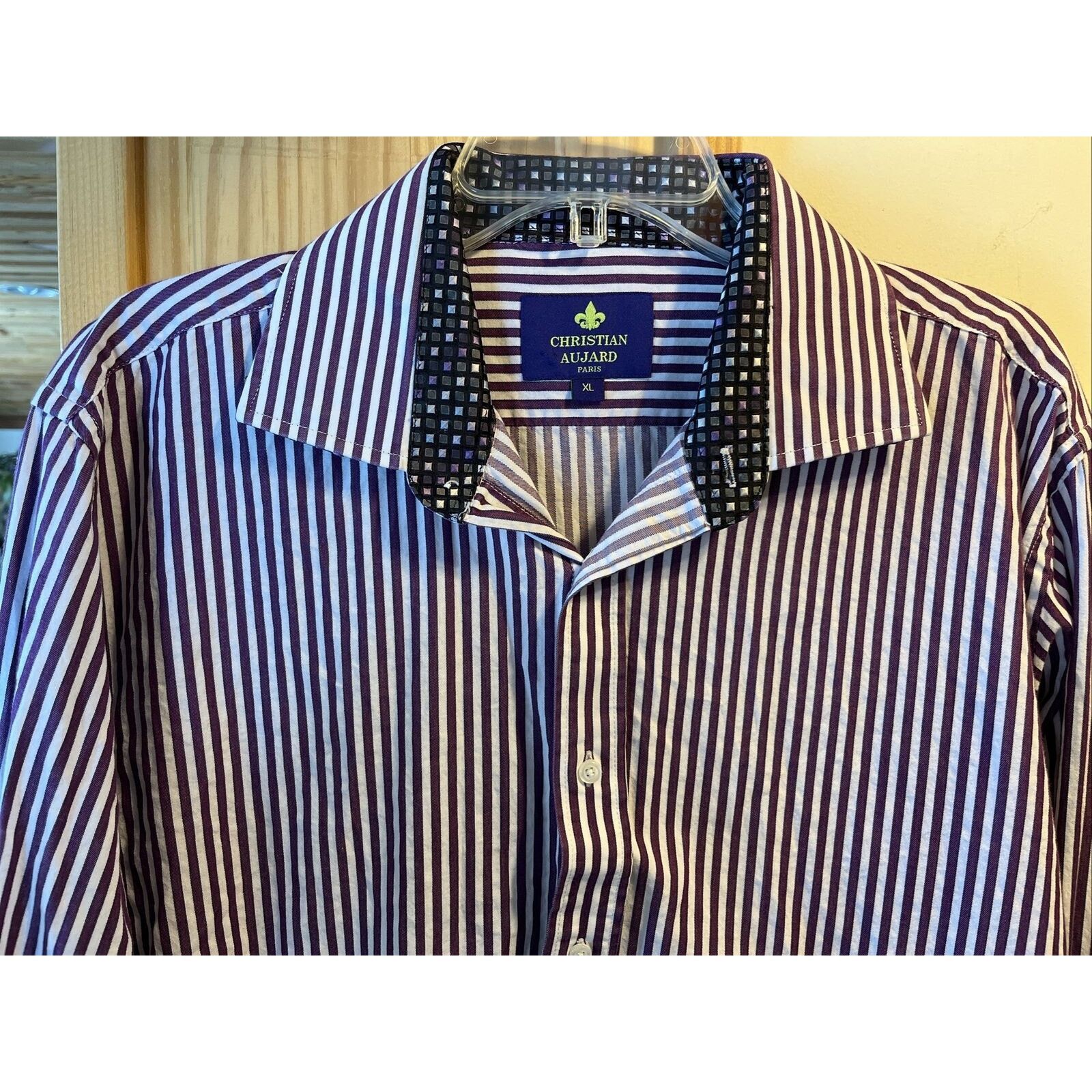 Other Christian Aujard Paris Men's XL Purple Striped Cotton Shirt Size US XL / EU 56 / 4 - 4 Thumbnail