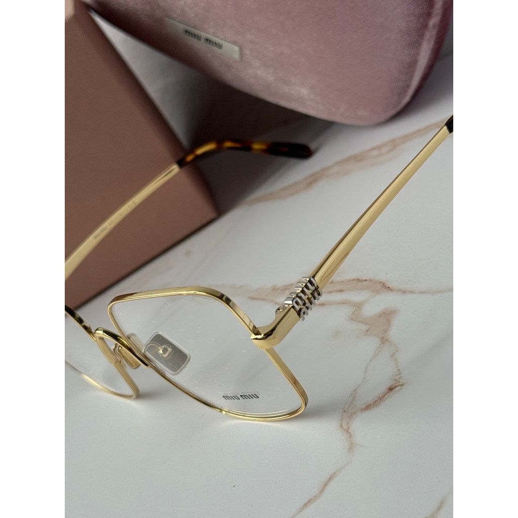 Miu Miu NEW Miu Miu M51YV Gold Square Logo Metal Eyeglasses Frames Size ONE SIZE - 4 Thumbnail