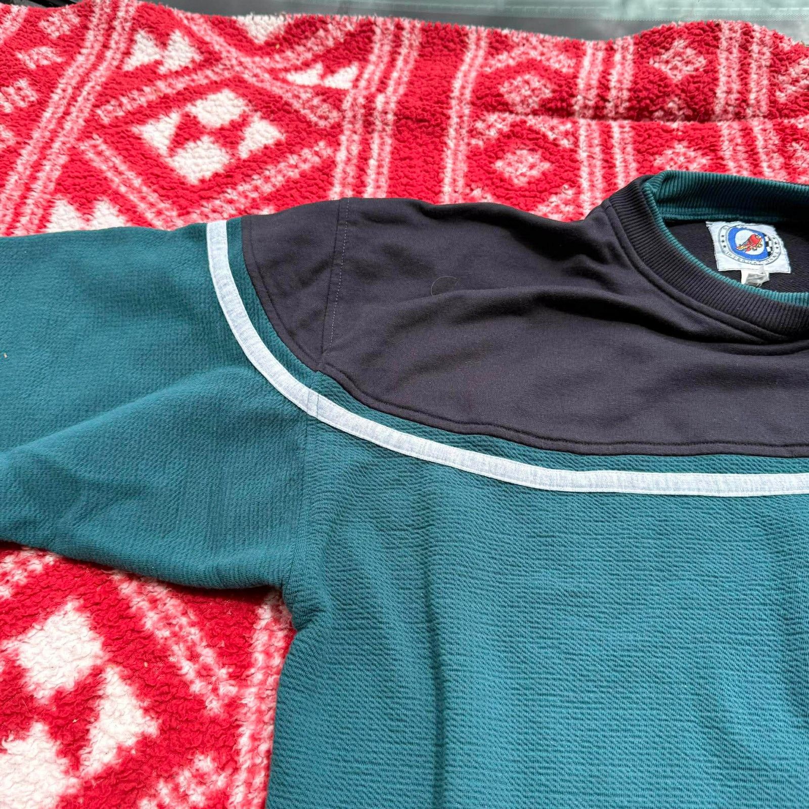 Other Vtg 90s Greenline International Textured Sweatshirt Teal Size US XL / EU 56 / 4 - 5 Thumbnail