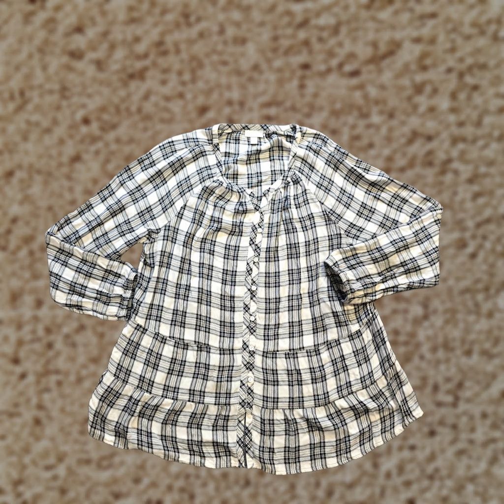 J. Jill J. Jill Top Women Large Black Plaid Flannel Button Up Shirt Classic Casual Career Blouse Size L / US 10 / IT 46 - 1 Thumbnail