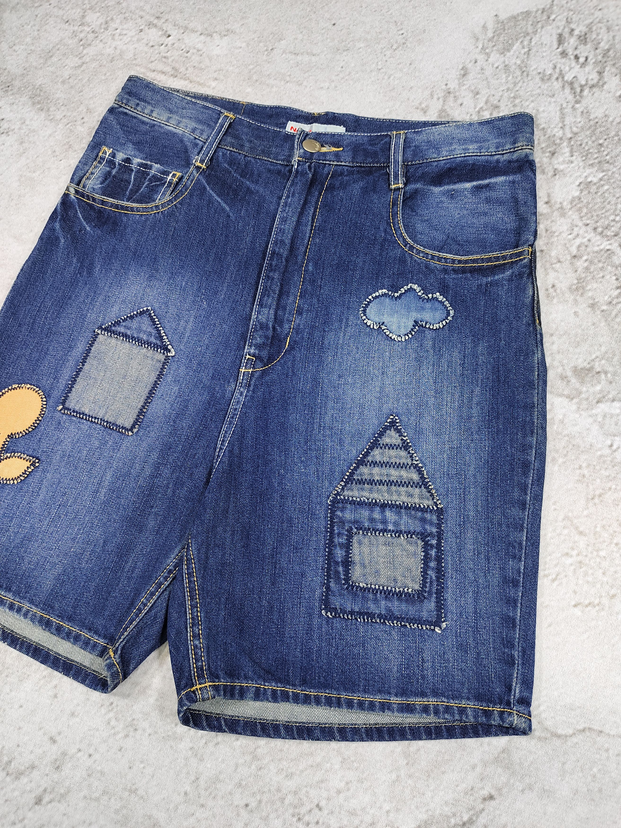Ne-Net 00s Ne-Net- Archive Hand Stitched Pacthwork Denim Short Size 29" - 2 Thumbnail