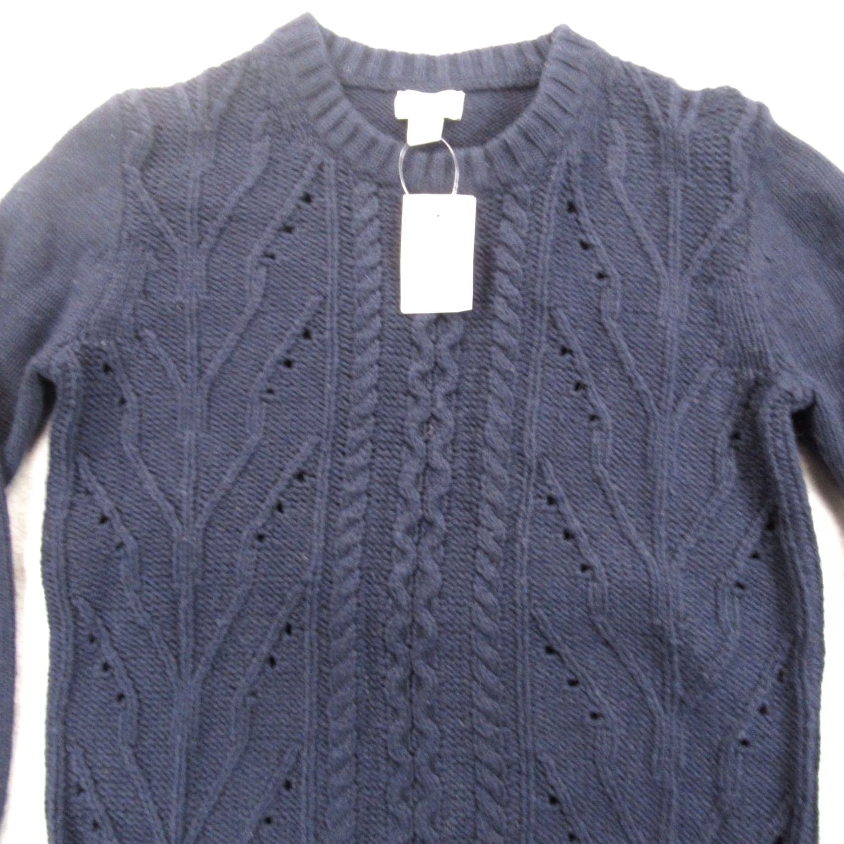 J.Crew J.CREW Pointelle Cable-Knit Wool Blend Sweater Womens XXS Navy Crew Neck Pullover Casual Size XXS / US 00 / IT 34 - 4 Thumbnail
