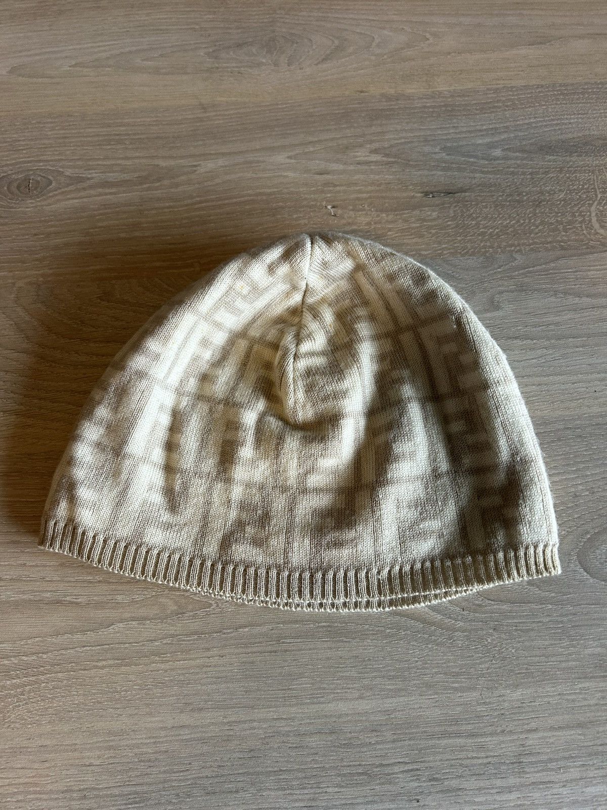 Fendi Zucca Logo Beanie in Beige Wool