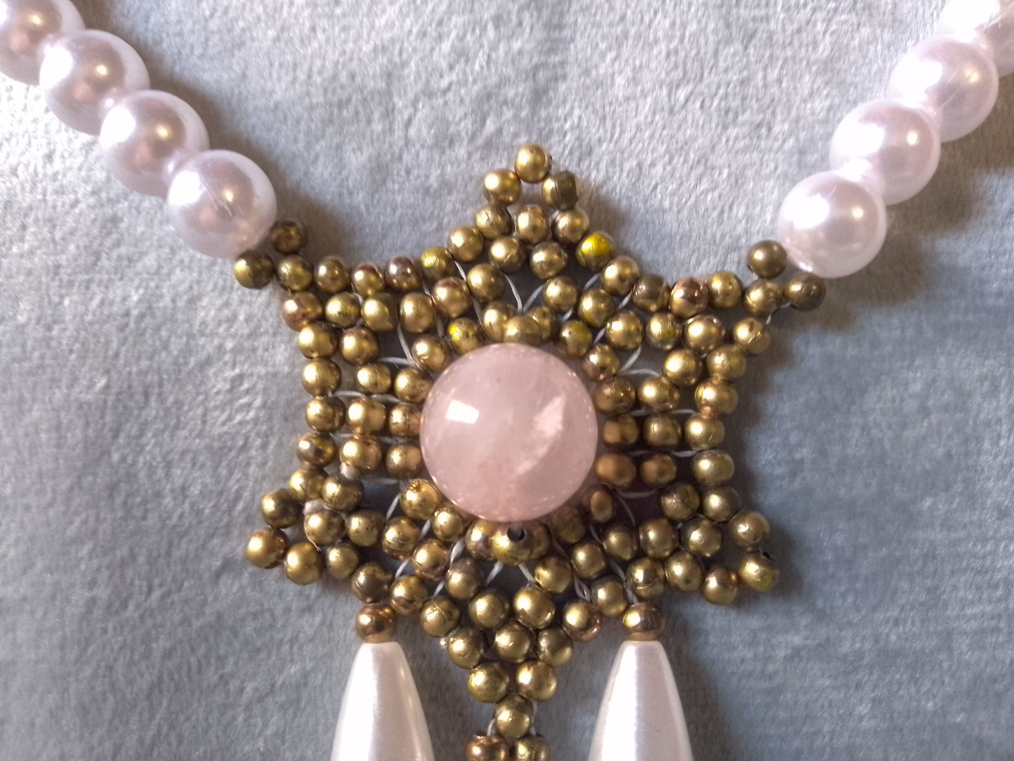 Handmade Elegant Pearls necklace Rose quartz Renaissance style Size ONE SIZE - 9 Thumbnail