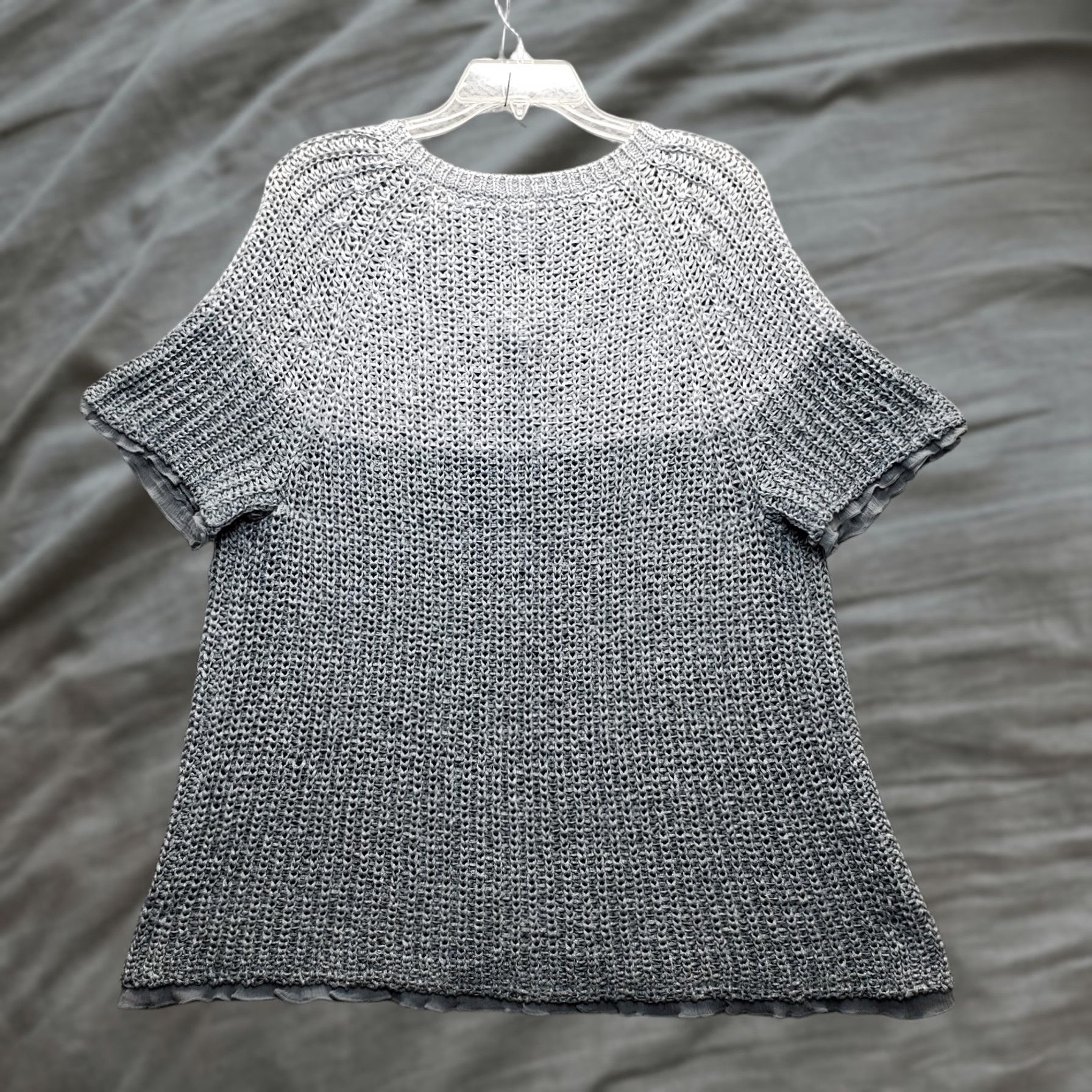 Vintage Chico's Cardigan Womens Size: Womens Size 3 Gray Knit Short Sleeve Open-Crochet Snap Front Cardigan Womens Mens Size XS / US 0-2 / IT 36-38 - 1 Thumbnail