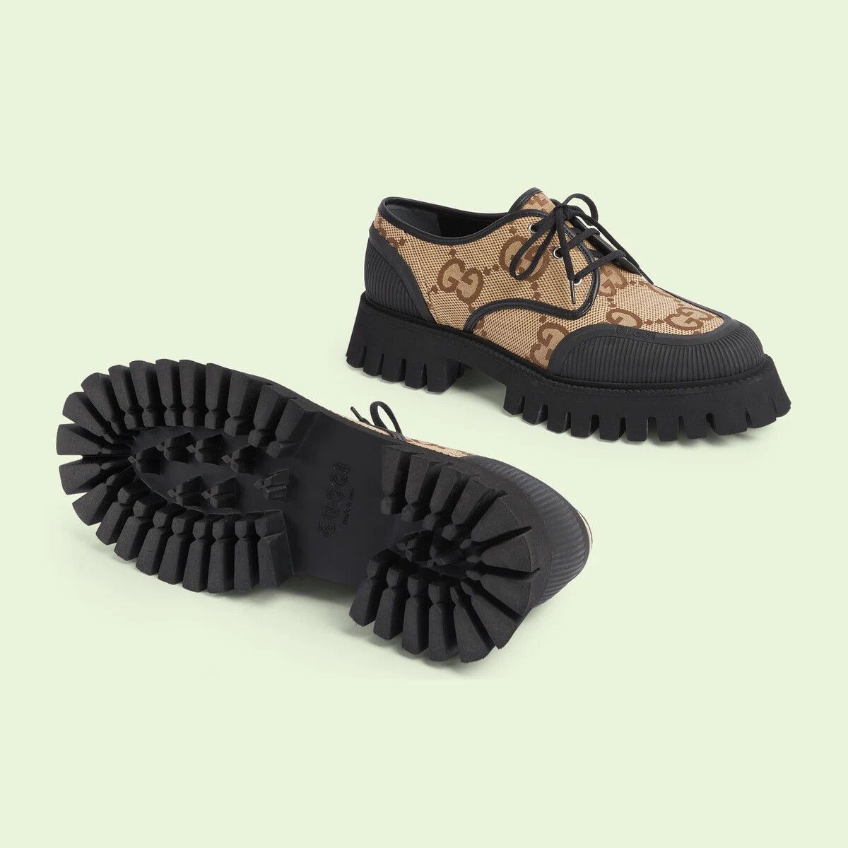 Gucci o1s1wg110225 Maxi GG Lace-Up Shoes in Black/Beige Size US 12 / EU 45 - 5 Thumbnail