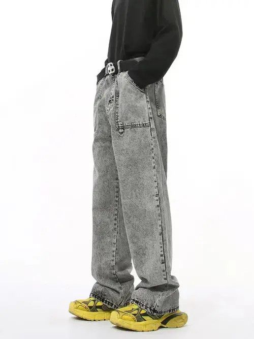 Jean Washed Black Grey Relaxed Wide Leg Hip Hop Jeans Size US 30 / EU 46 - 4 Thumbnail