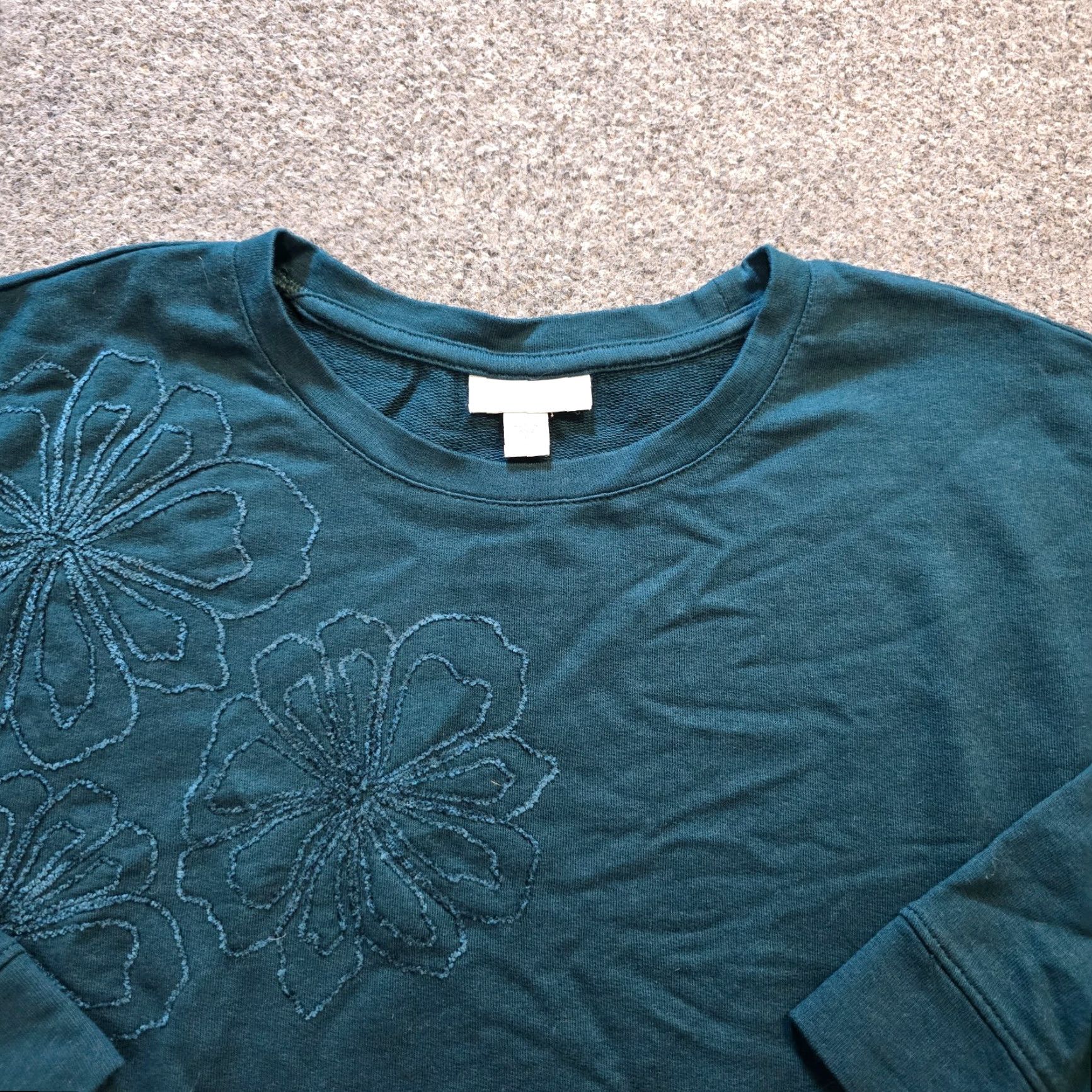 J. Jill J. Jill Top Women Size Small Petite Green Crew Neck Embroidered Solid Sweatshirt Pullover Casual Size S / US 4 / IT 40 - 2 Thumbnail