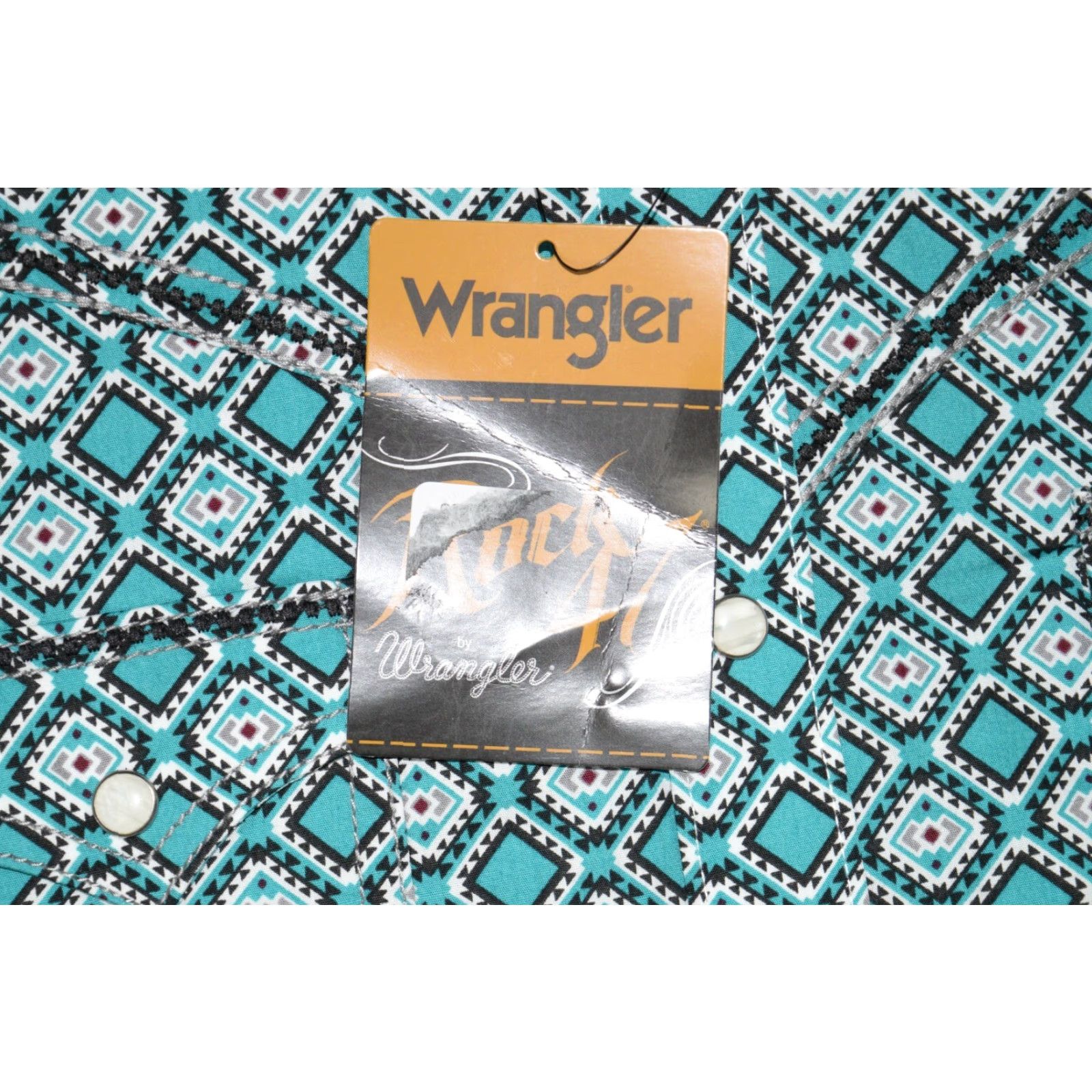 Wrangler WRANGLER ROCK 47 GEO PRINT Button-Up Shirt XL Teal Mens Cowboy Western Snap Size US XL / EU 56 / 4 - 5 Thumbnail