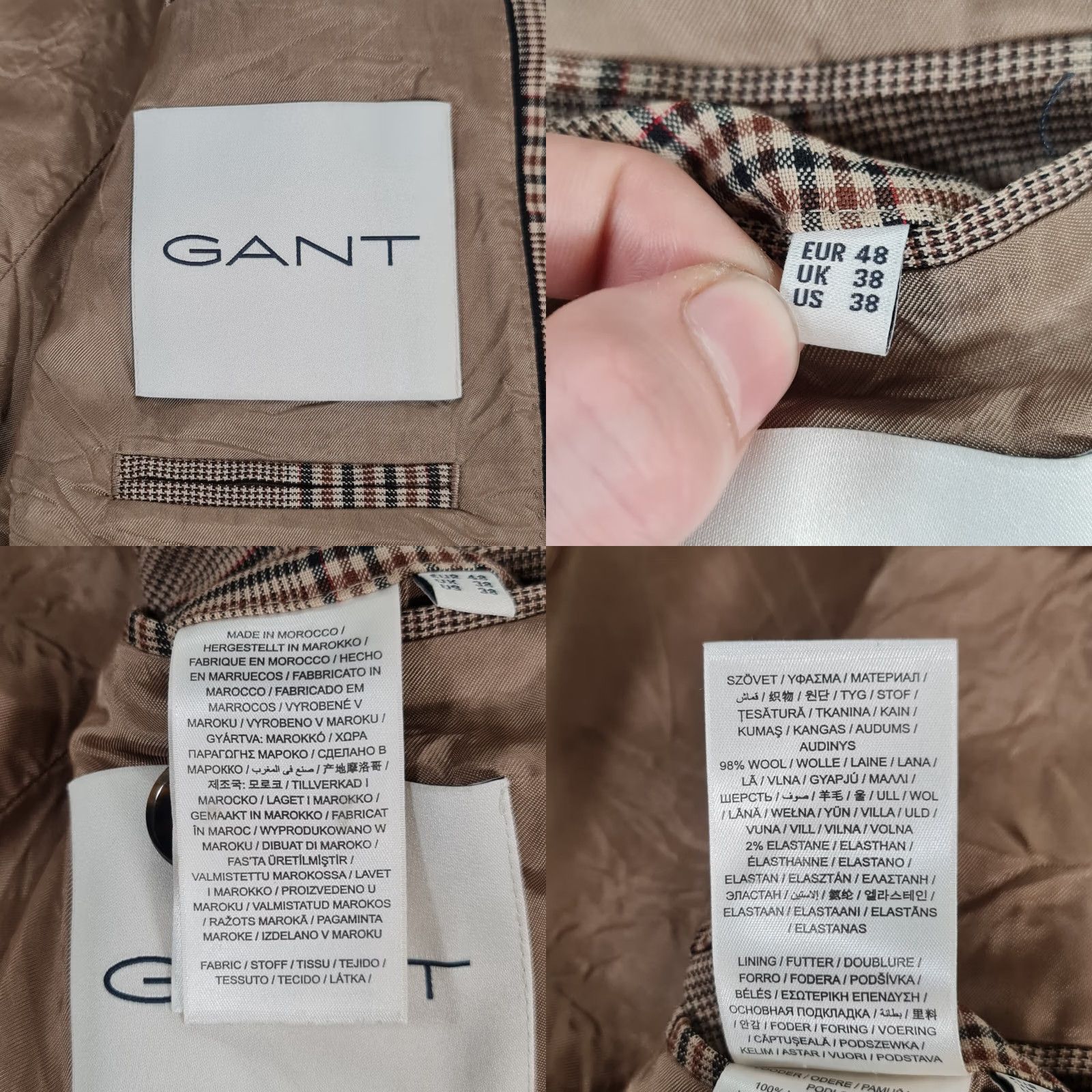 Gant GANT Mens Blazer Brown Tweed Wool Elastane 98% / 2% Single-Breasted Notch 38 R Regular Cadet Casual Jacket/Coat Size 38R - 8 Thumbnail