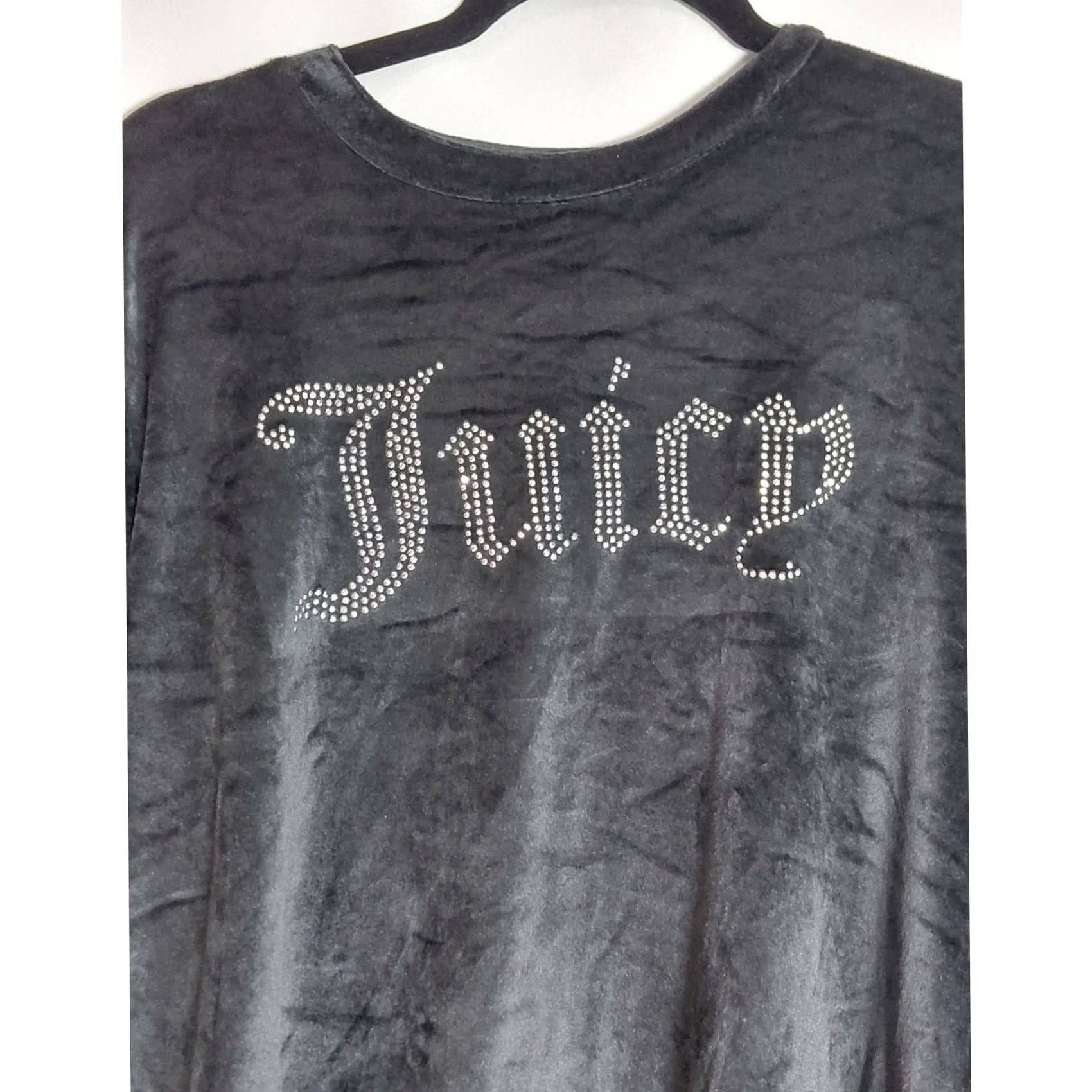 Juicy Couture Juicy Couture Velour Top Black Solid Long Sleeve Pullover L Women Sleepwear Shirt Size L / US 10 / IT 46 - 3 Thumbnail