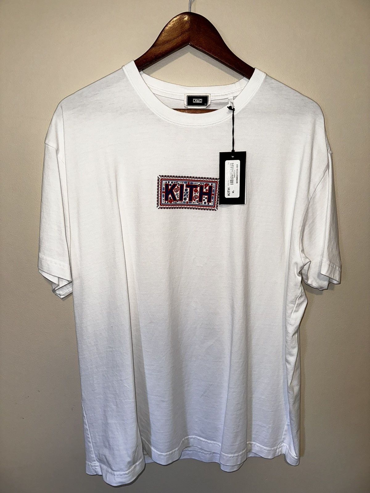 image of Kith Needlepoint Box Logo Tee XL - White, Men's