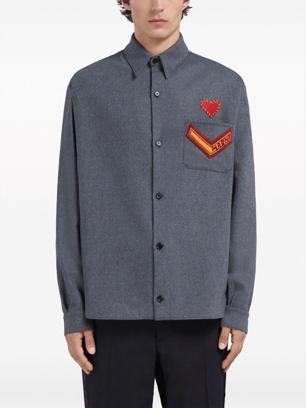 Marni o1w1db10125 Logo-Patch Long-Sleeve Shirt in Dark Grey Size US S / EU 44-46 / 1 - 2 Thumbnail