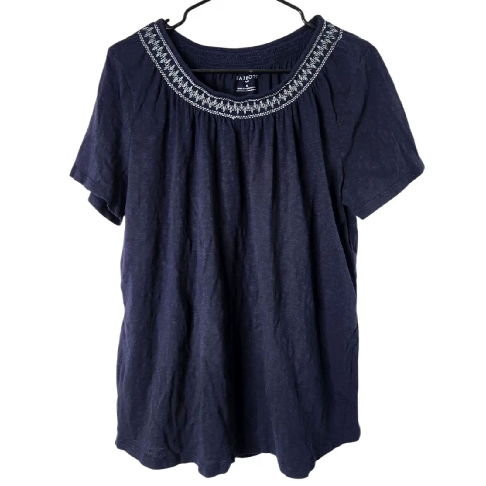 Talbots Talbots T-Shirt 1X Short Sleeve Navy Blue 100% Cotton Womens Plus Size Top Tee Size XL / US 12-14 / IT 48-50 - 2 Thumbnail