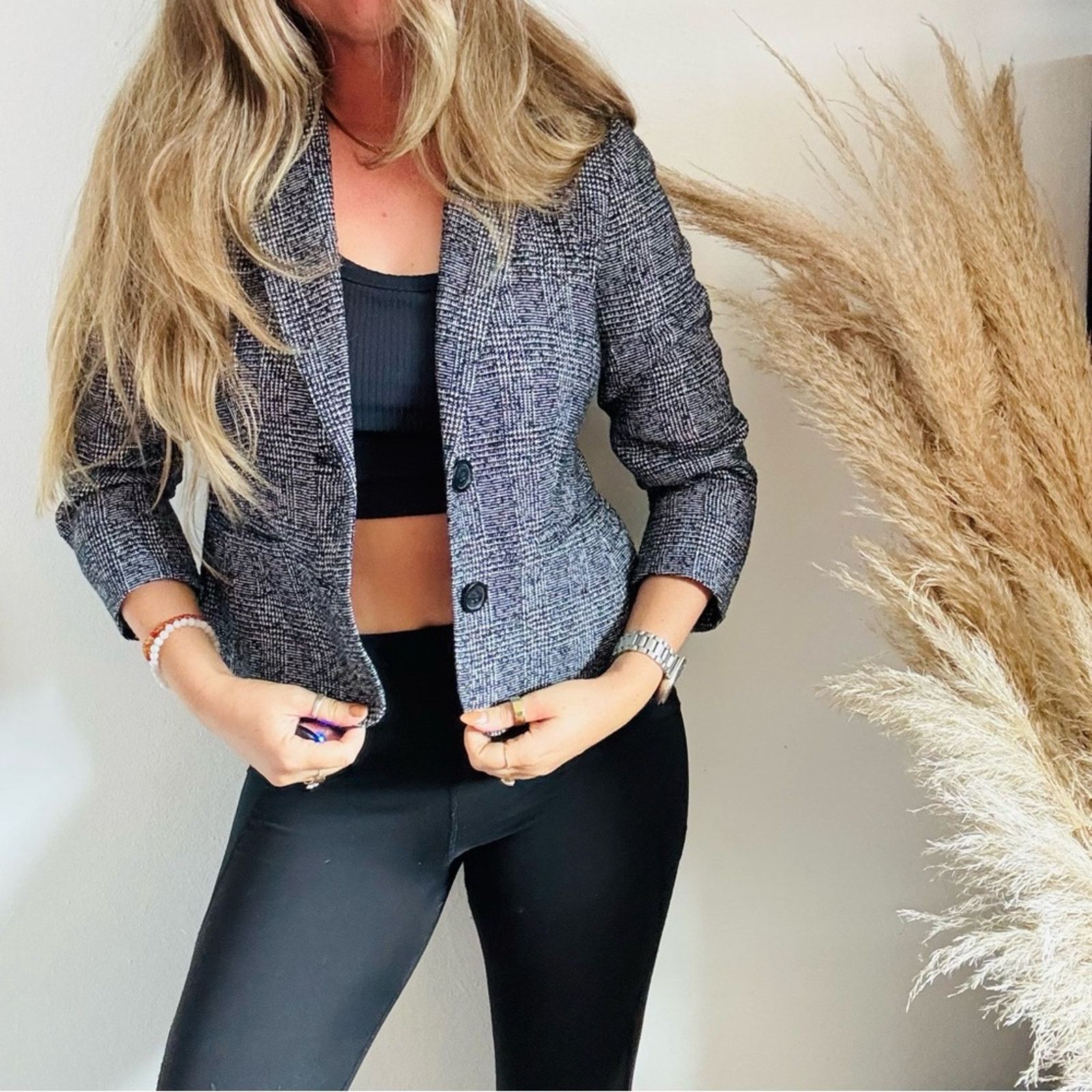 Michael Kors MICHAEL KORS Black White Button 3/4 Crop $198 Blazer Jacket Size S / US 4 / IT 40 - 1 Thumbnail