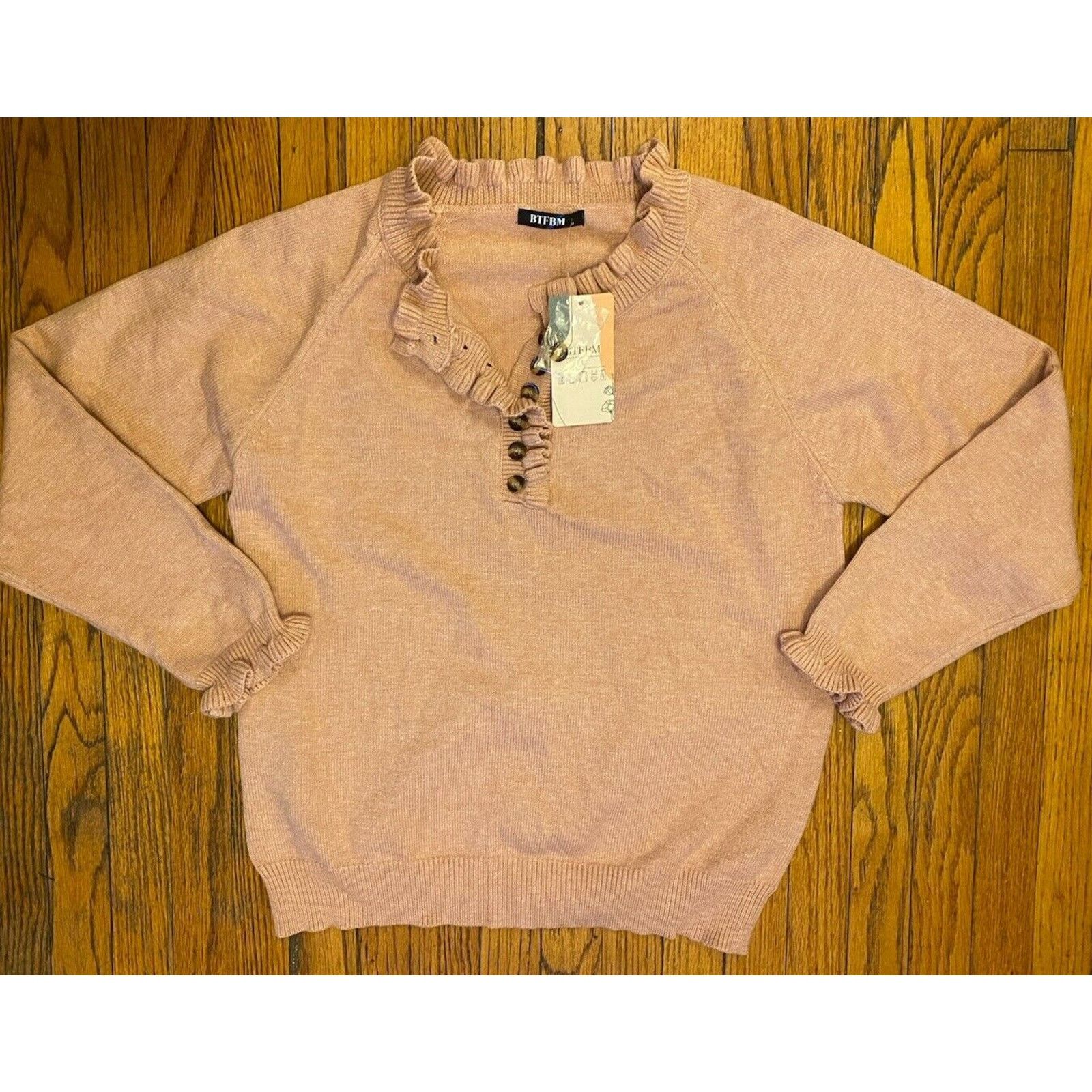 Other BTFBM Womens M Sweater Pullover Top Pink Knit Ruffle Soft Size M / US 6-8 / IT 42-44 - 2 Thumbnail