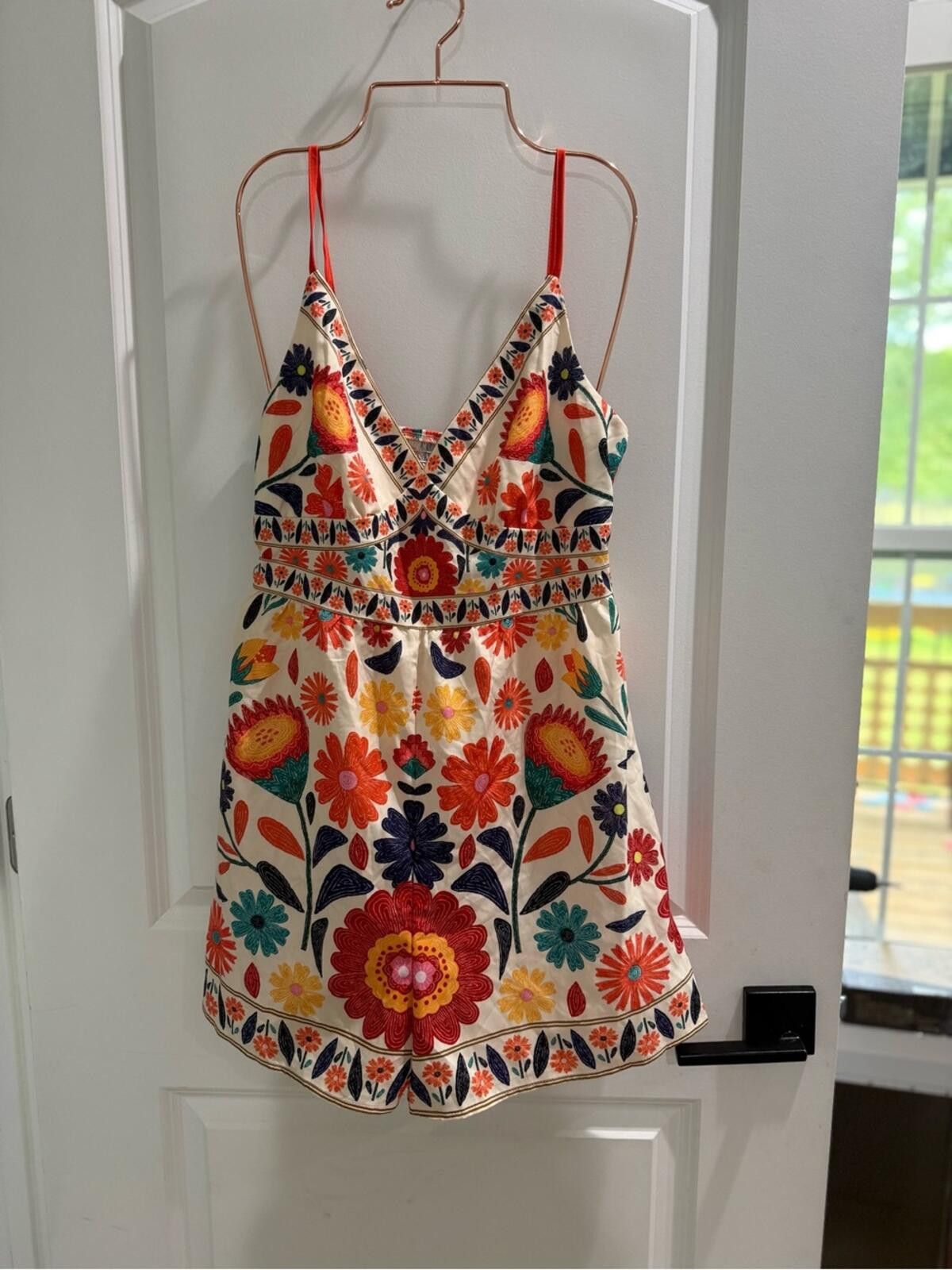 Other Embroidered Floral V-Neck Romper with Red Straps Size 32" / US 10 / IT 46 - 3 Thumbnail