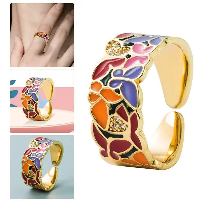 Jewelry Creative Enamel Colorful Feather Ring Size ONE SIZE - 3 Thumbnail