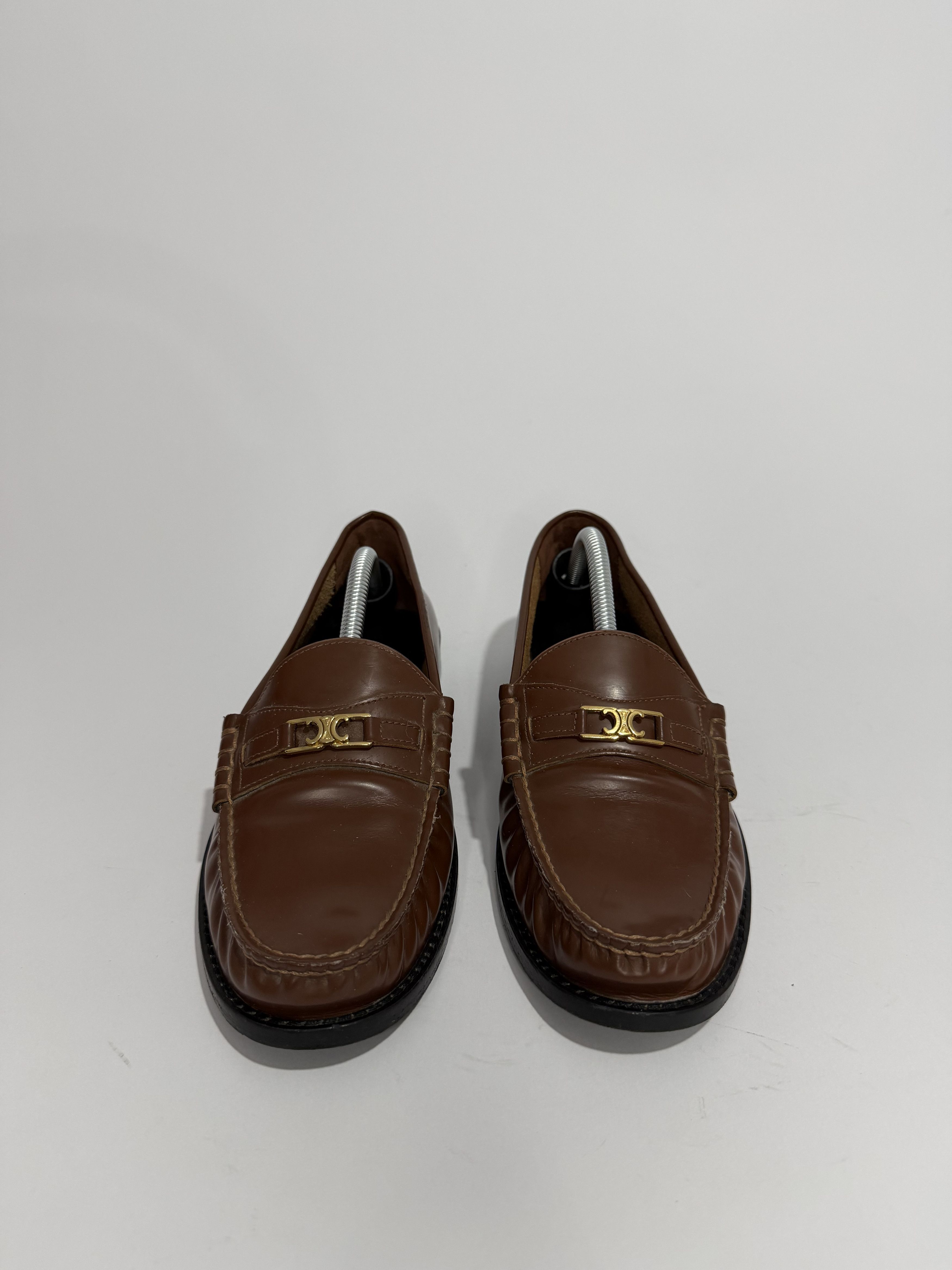 Celine CELINE Brown Triomphe Logo-Embelished Leather Loafers Size US 7.5 / EU 40-41 - 2 Thumbnail