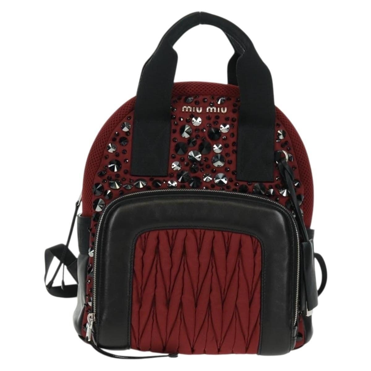 Miu Miu Miu Miu Nylon Leather Backpack Wine Red Size ONE SIZE - 1 Thumbnail