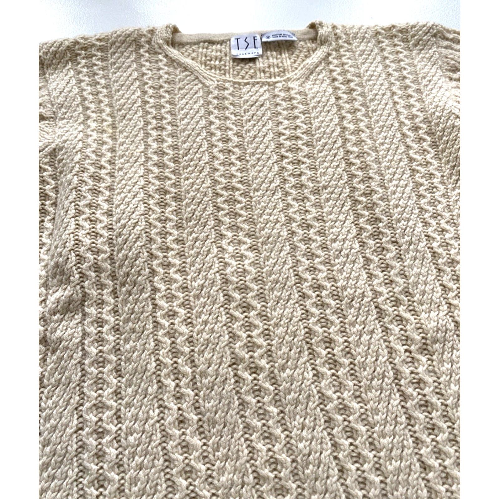 Tse VINTAGE TSE Women's Cable Knit Cashmere Sweater Sz M Pullover Crew Neck Ivory 90s Womens Size M / US 6-8 / IT 42-44 - 4 Thumbnail