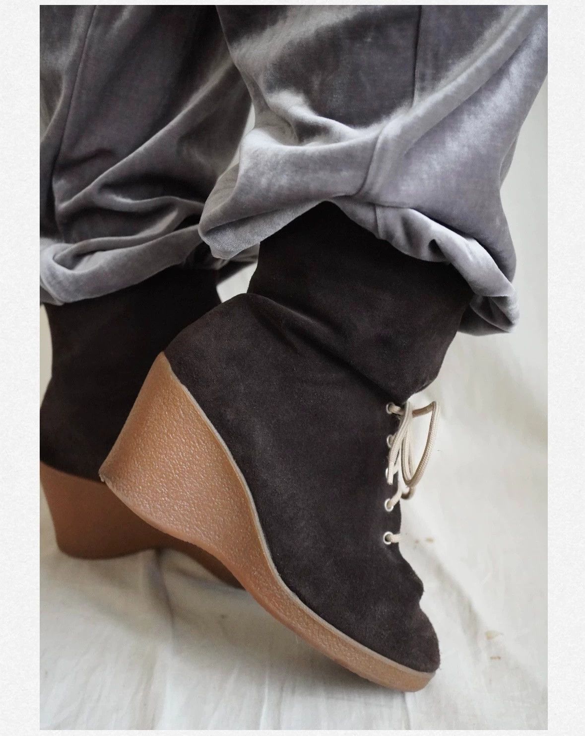 Maison Margiela Margiela mm6 05 Brown Suede Lamb Fur Wedge Short Boots 37 (36) Size US 6.5 / IT 36.5 - 1 Thumbnail