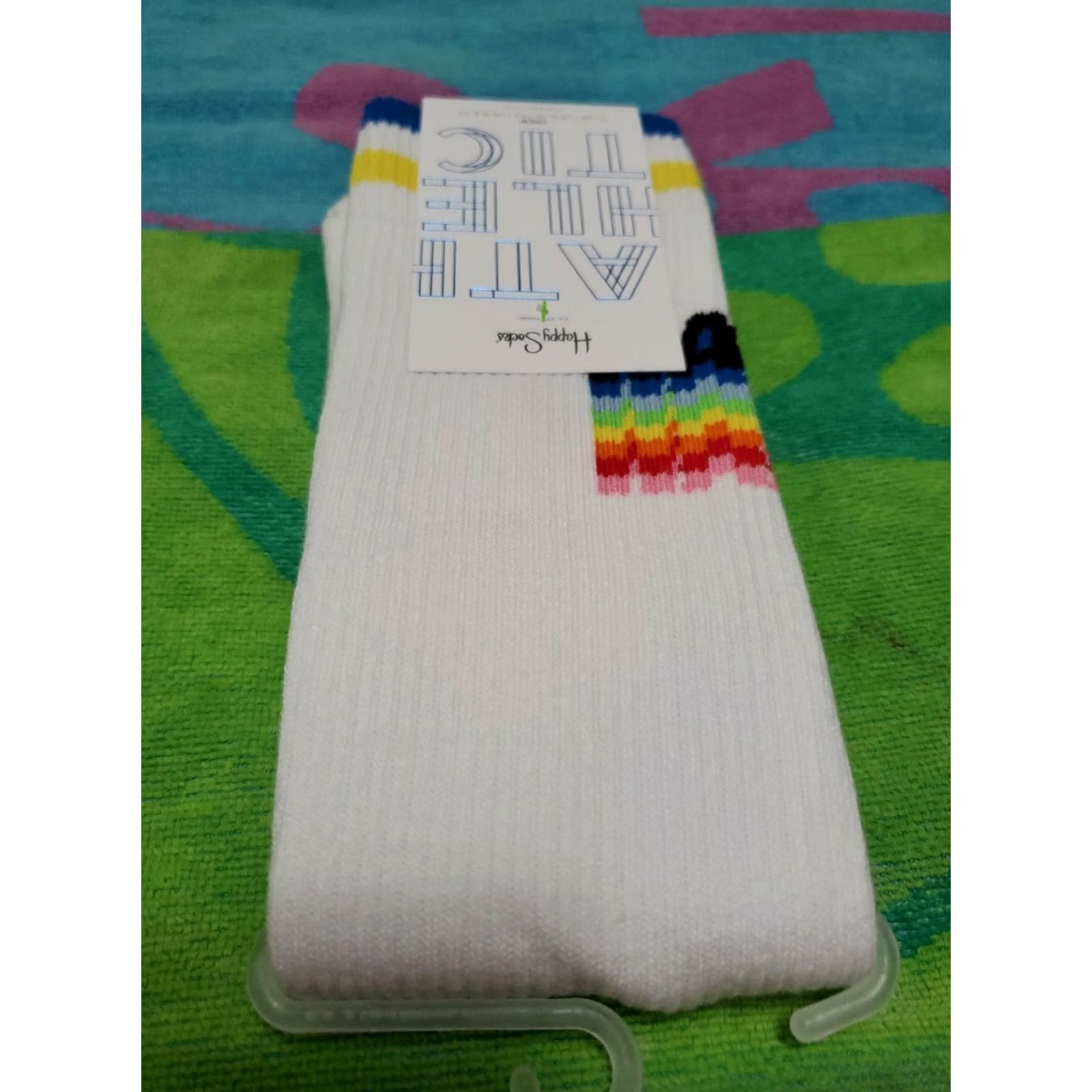 Happy Socks Happy Socks Athletic White Mid Calf Striped Crew Socks M Men Size ONE SIZE - 2 Thumbnail