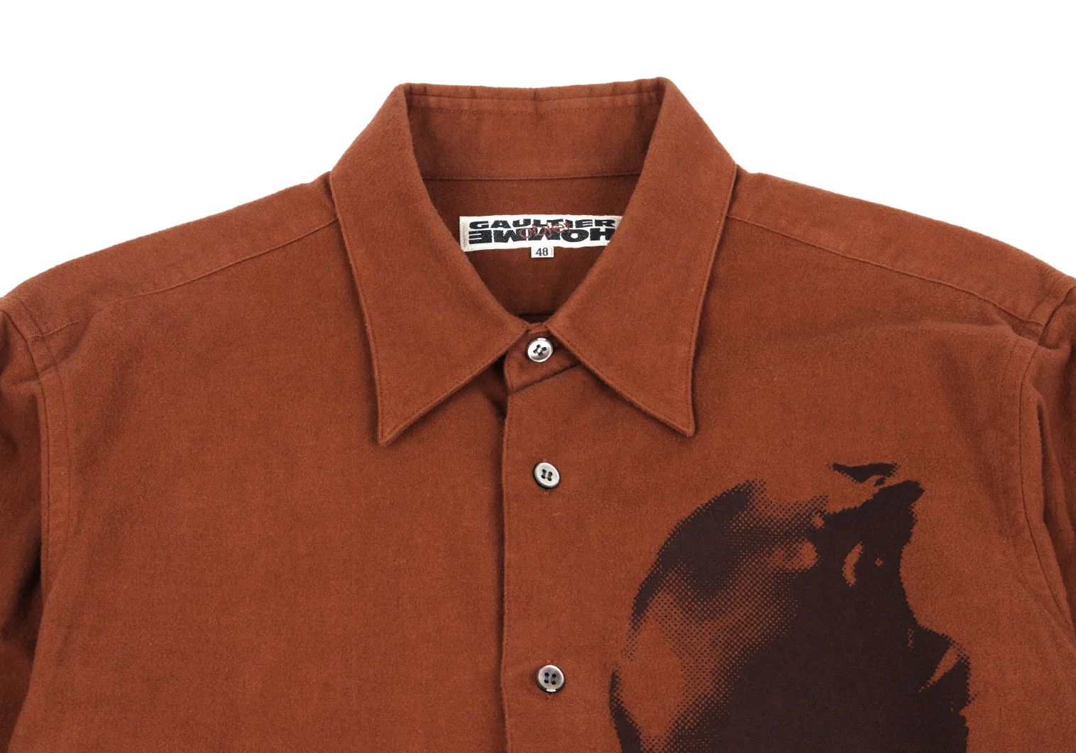 Jean Paul Gaultier Cotton Moleskin Face Print Long Sleeve Shirt Orange 48 Size US M / EU 48-50 / 2 - 2 Thumbnail