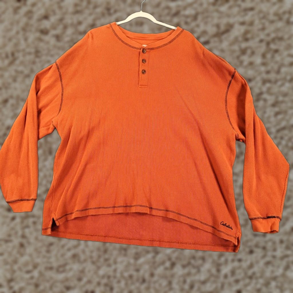 Vintage Cabelas Shirt Mens 2XL Orange Waffle Knit Thermal Henley Pullover Base Layer Size US XXL / EU 58 / 5 - 1 Thumbnail