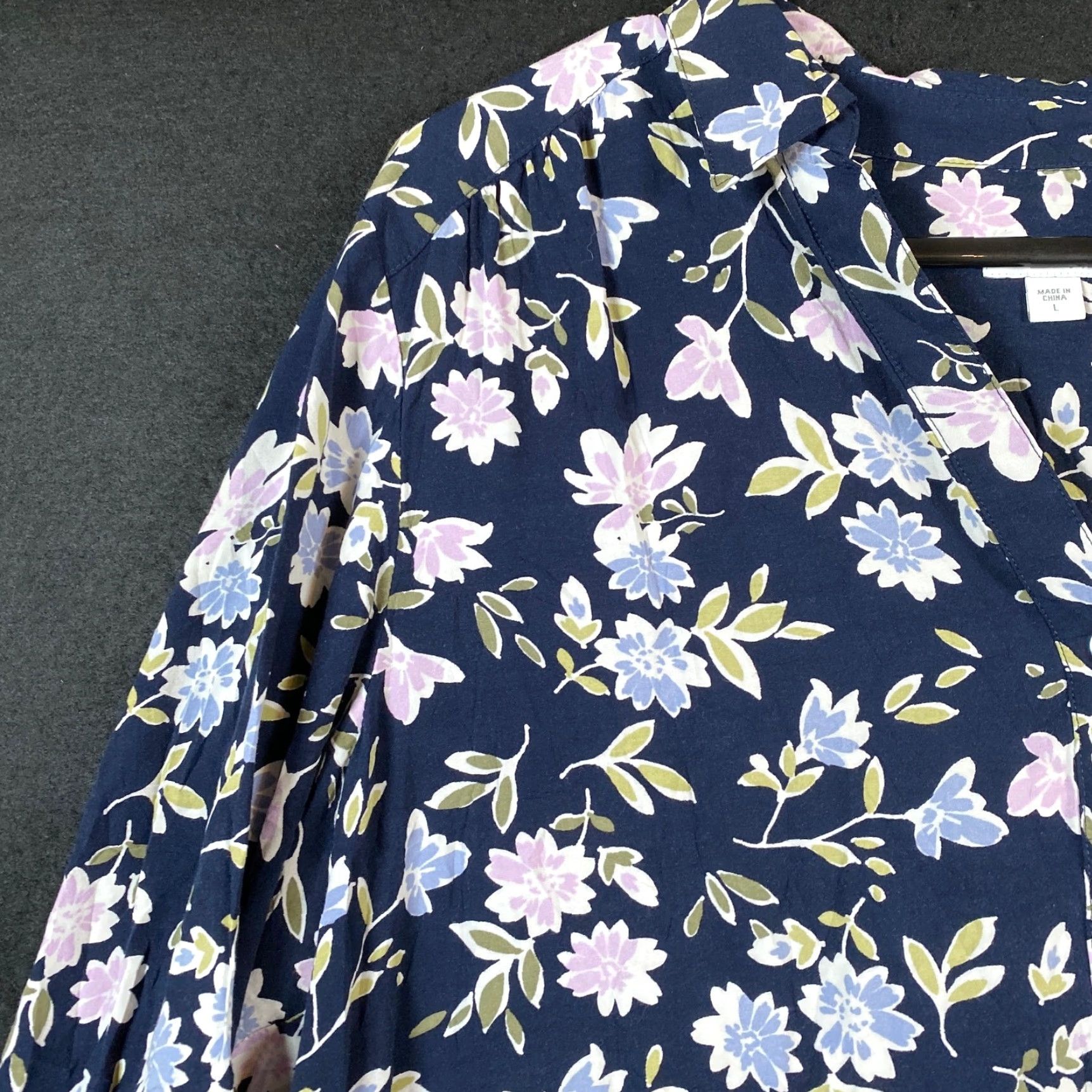 J. Jill Womens J.Jill Blouse Blue Multi Floral Button Down Long Sleeve Rayon Large L Regular Tie Die? Size L / US 10 / IT 46 - 3 Thumbnail