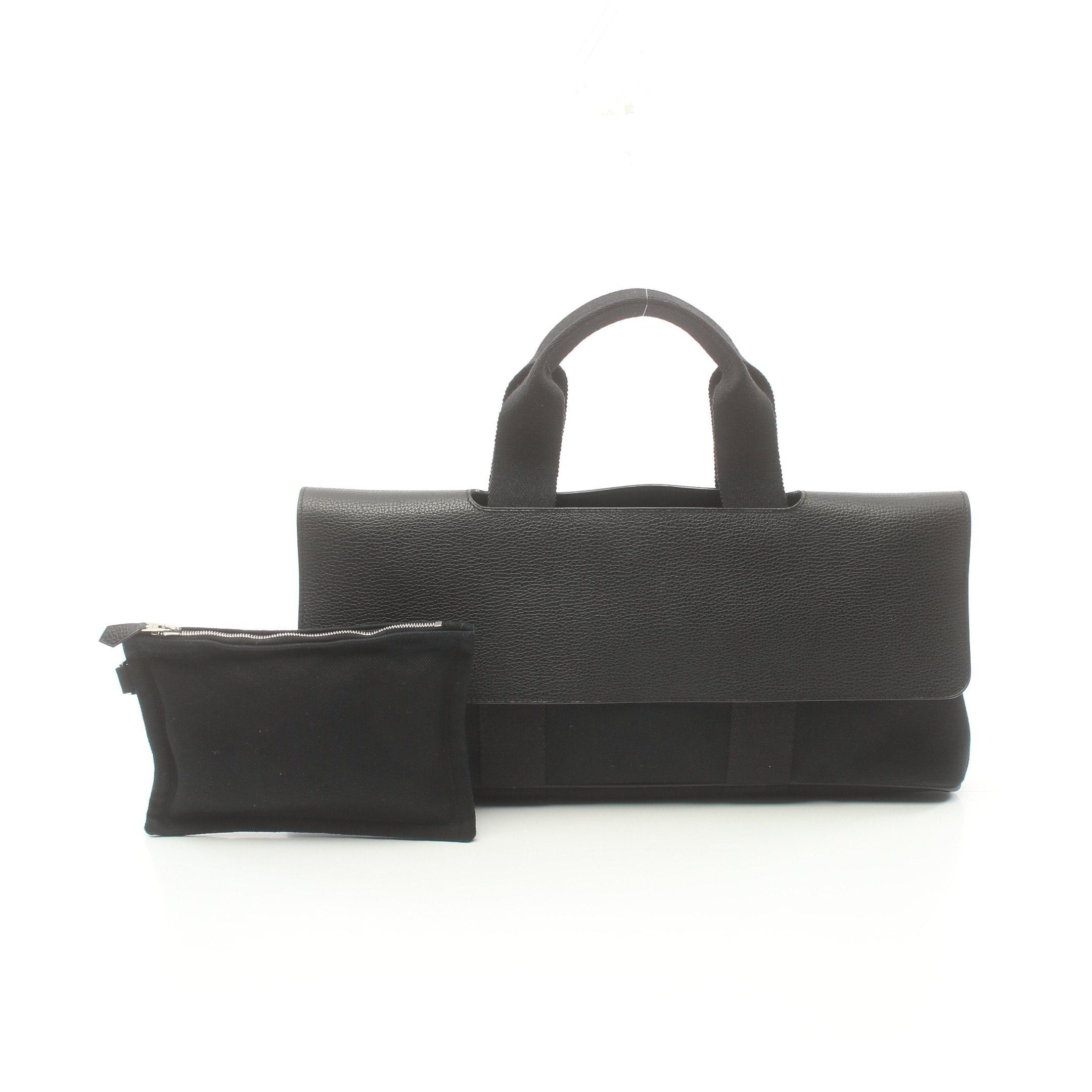 image of Hermes Valparaiso Long Mm Handbag Toile Chevron Leather Black Silver Hardware, Women's