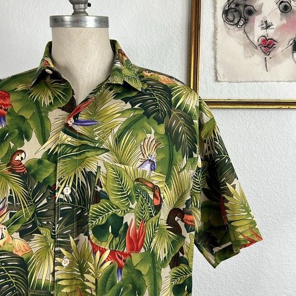 Vintage VTG Hawiian Tropical Bird of Paradise Jungle Forest Print Sh Size US XXL / EU 58 / 5 - 2 Thumbnail