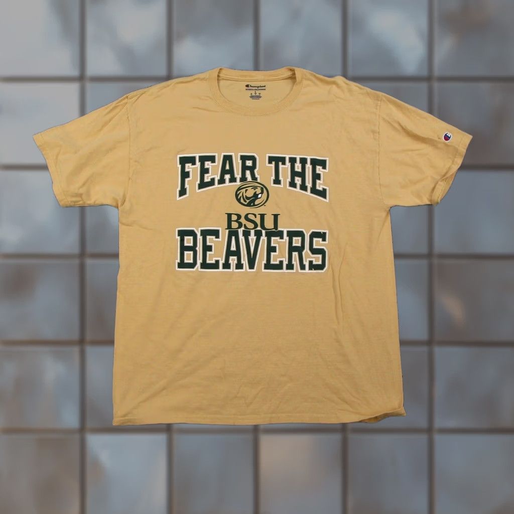 Champion Mens Bsu Beavers Fear The Beavers Graphic T-Shirt Yellow Large, Men's