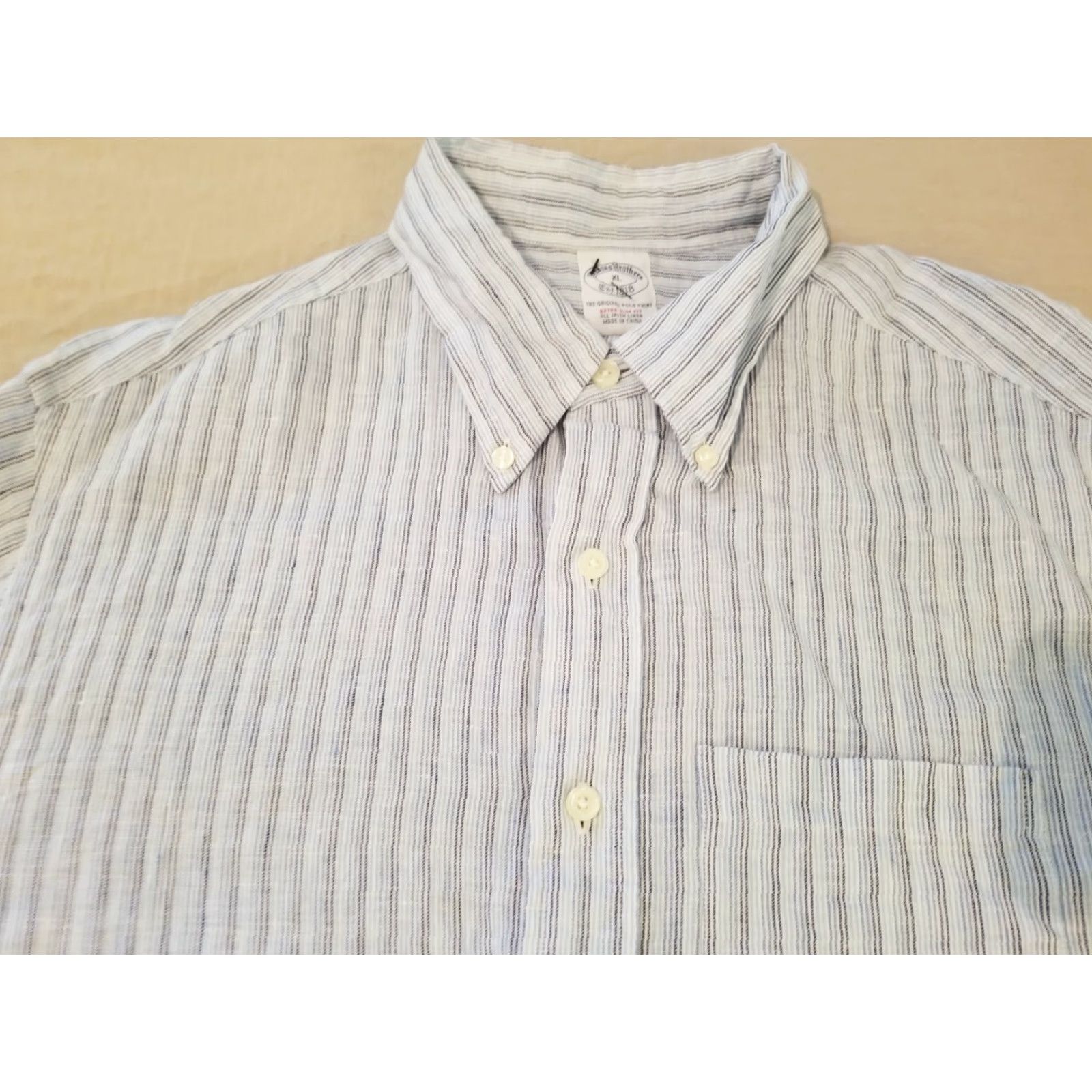 Brooks Brothers Mens Brooks Brothers Dress Shirt XL Blue Button Cotton Linen Shirt Size 46R - 3 Thumbnail