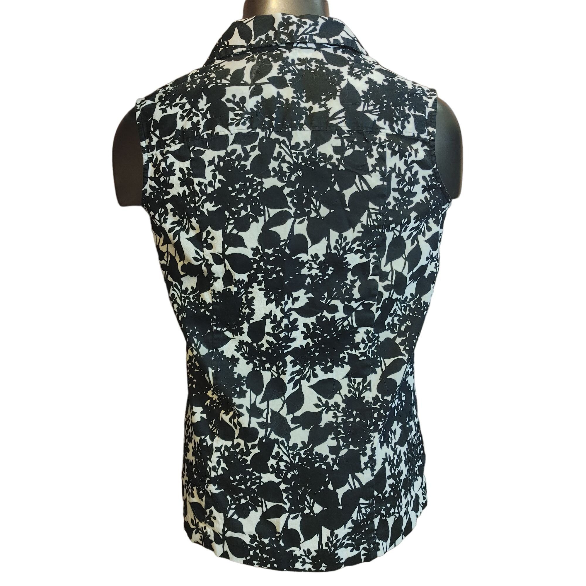 Van Heusen Van Heusen Women's Black & White Sleeveless Button Up Top Le Size M / US 6-8 / IT 42-44 - 2 Thumbnail