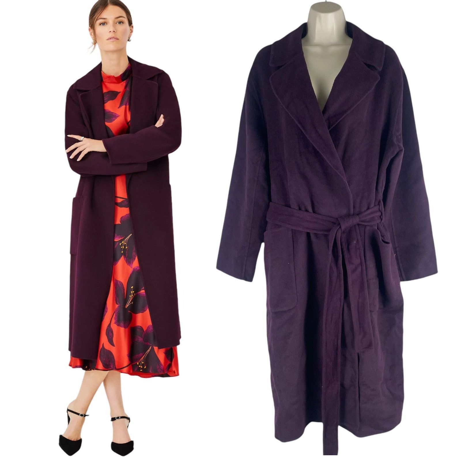 Ann Taylor Doubleface Belted Blanket Coat Waist Tie Size LP