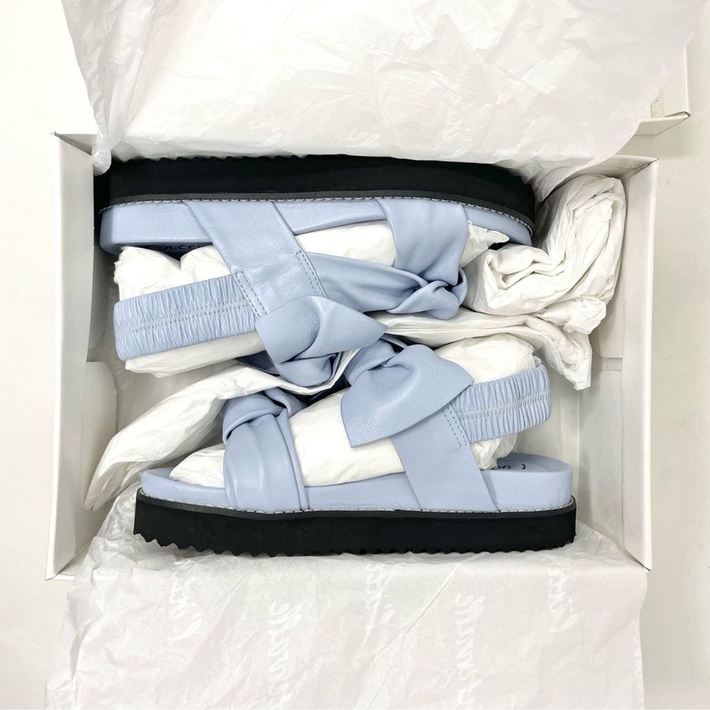 Leather NEW L’ Intervalle Atlantis Lt Blue Leather Bow Sandals 38/ 7 Size US 7 / IT 37 - 3 Thumbnail