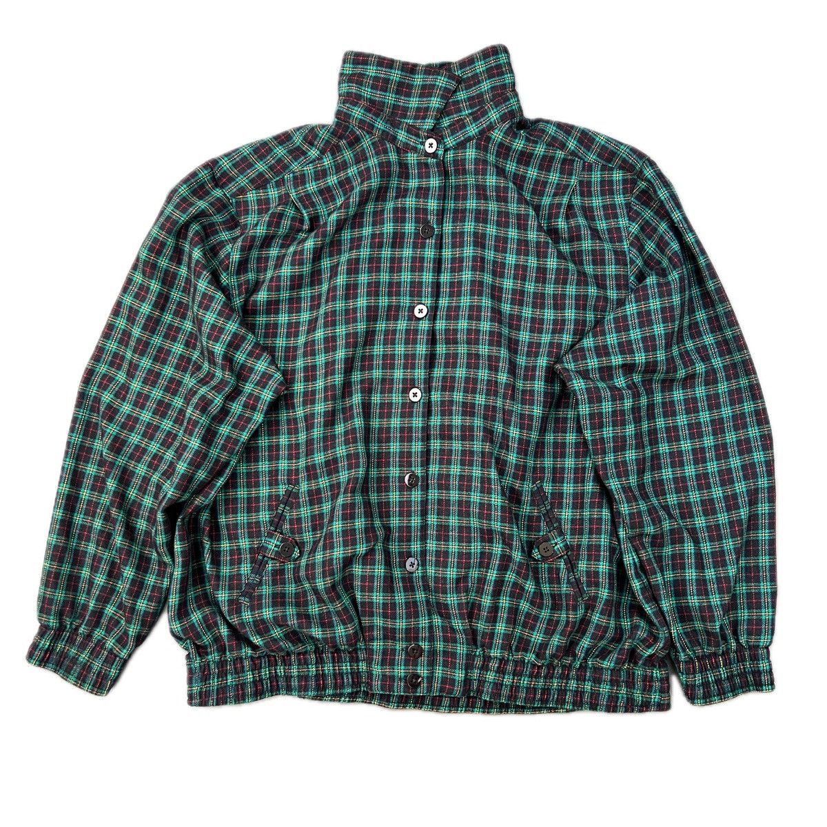 Vintage Designer Green and Black Tartan Viscose Button Up Jacket Size US M / EU 48-50 / 2 - 2 Thumbnail